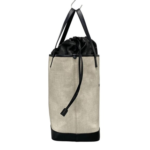Auth SAINT LAURENT PARIS Teddy 551595 Cream Black Linen Canvas Leather Tote Bag - Picture 2 of 16